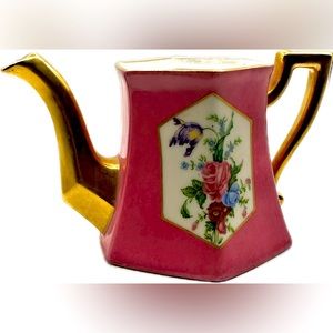 Vintage Limoge creamer, Hand Painted Gold TV France Depose, Bright Pink & Gold